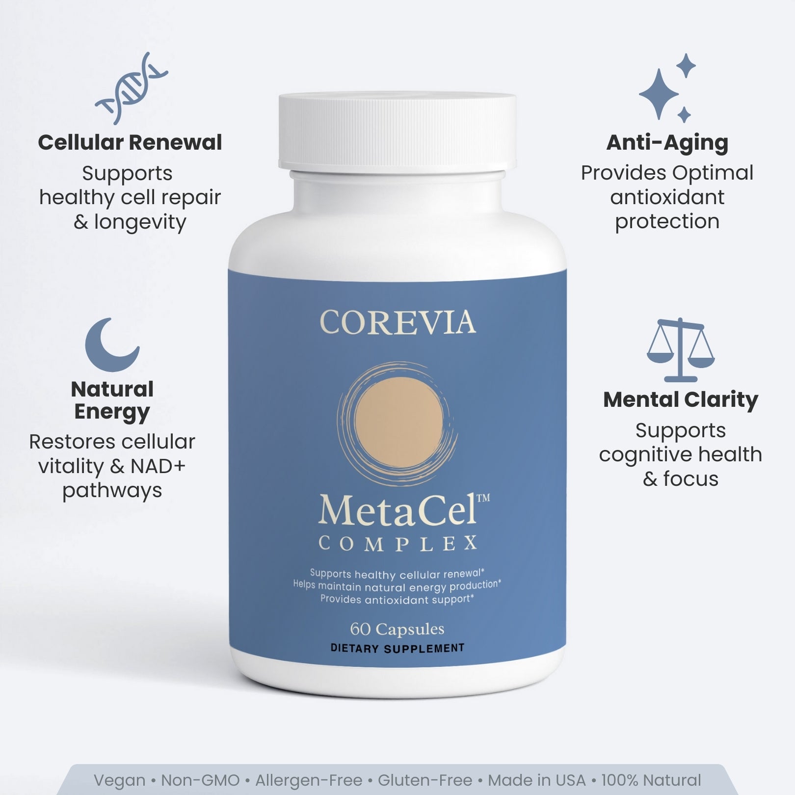 MetaCel™ | NAD+ Supplement for Cellular Energy & Healthy Aging | 60 Capsules | GMP Certified, Made in USA