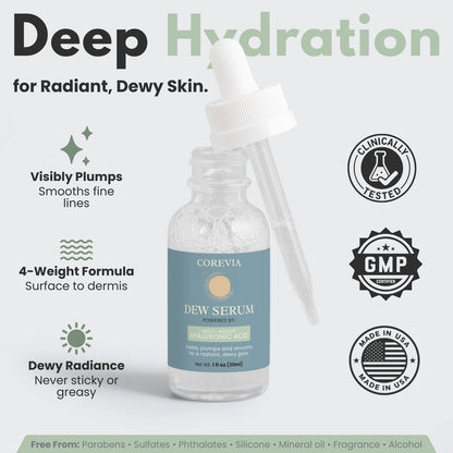 Dew Serum | Multi-Weight Hyaluronic Acid Face Serum for Hydration & Plump Skin | 1 fl oz | Cruelty-Free, Made in USA