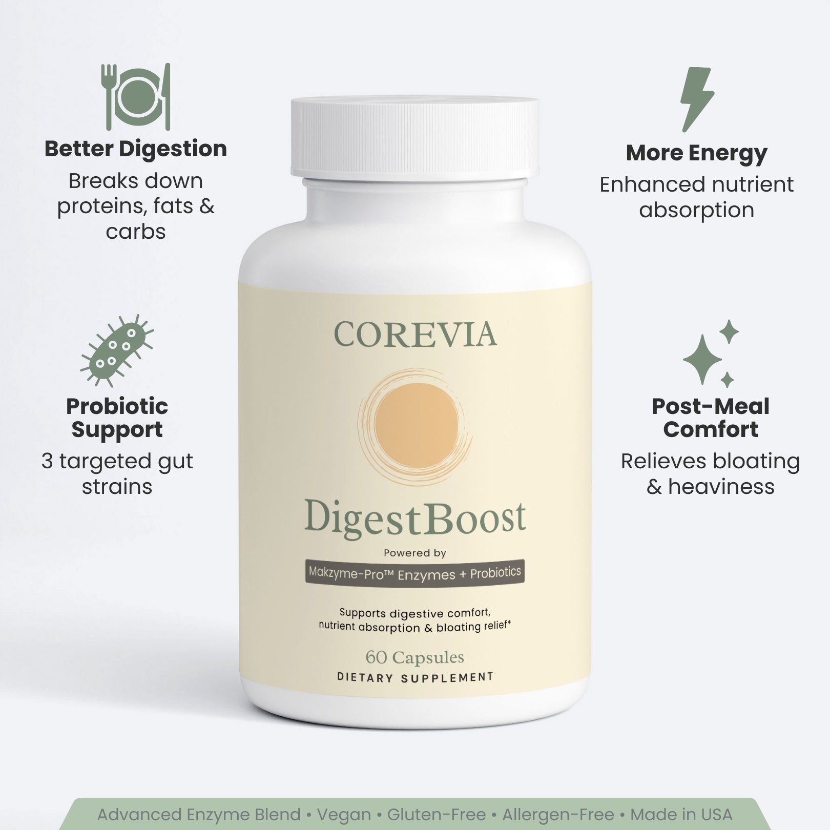 DigestBoost | Digestive Enzyme Supplement with Probiotics for Bloating & Gut Health | 60 Capsules | Vegan, GMP Certified, Made in USA
