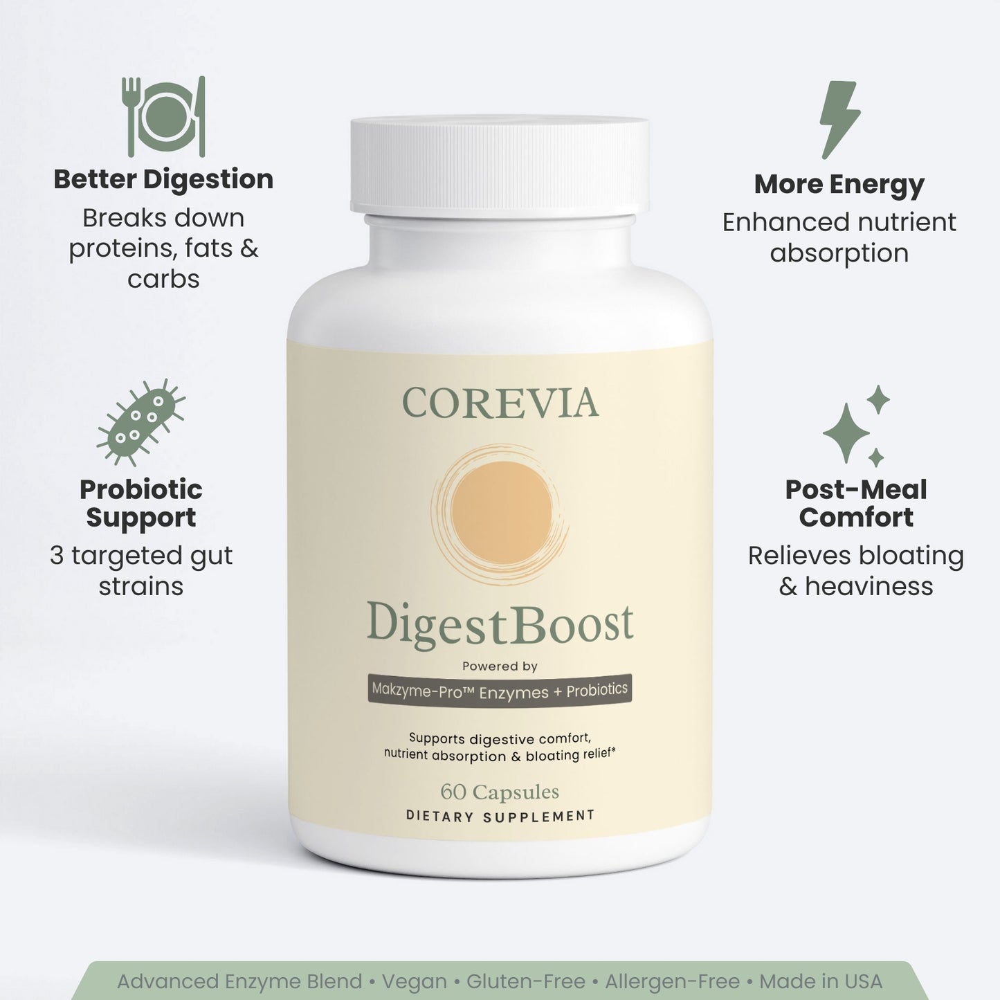 DigestBoost | Digestive Enzyme Supplement with Probiotics for Bloating & Gut Health | 60 Capsules | Vegan, GMP Certified, Made in USA