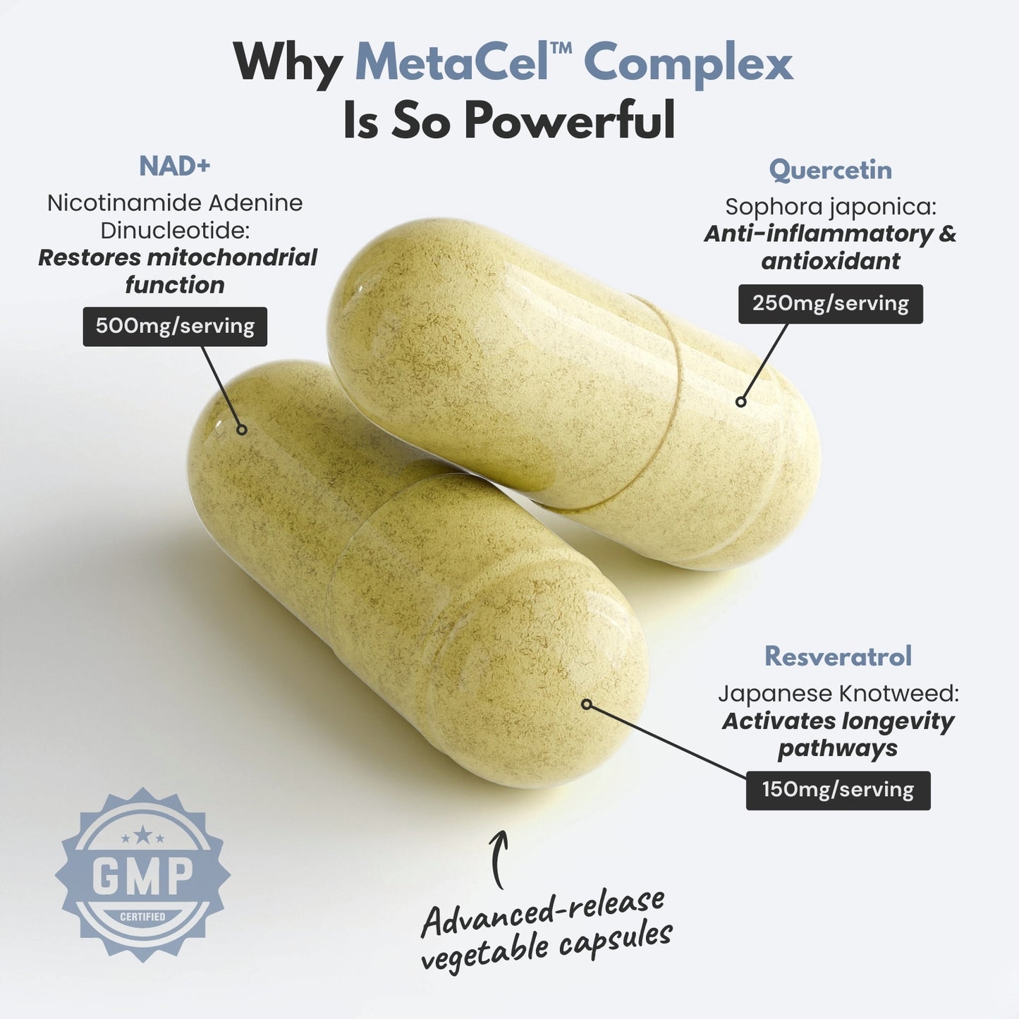 MetaCel™ | NAD+ Supplement for Cellular Energy & Healthy Aging | 60 Capsules | GMP Certified, Made in USA