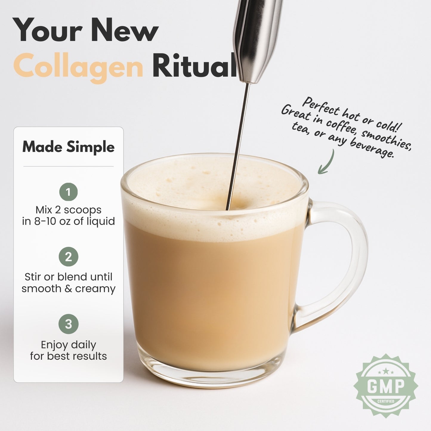 Vitality Creamer | Grass-Fed Collagen Powder with MCT for Coffee | 10g Collagen, 560mg Calcium, Prebiotic Fiber | Keto-Friendly, Made in USA