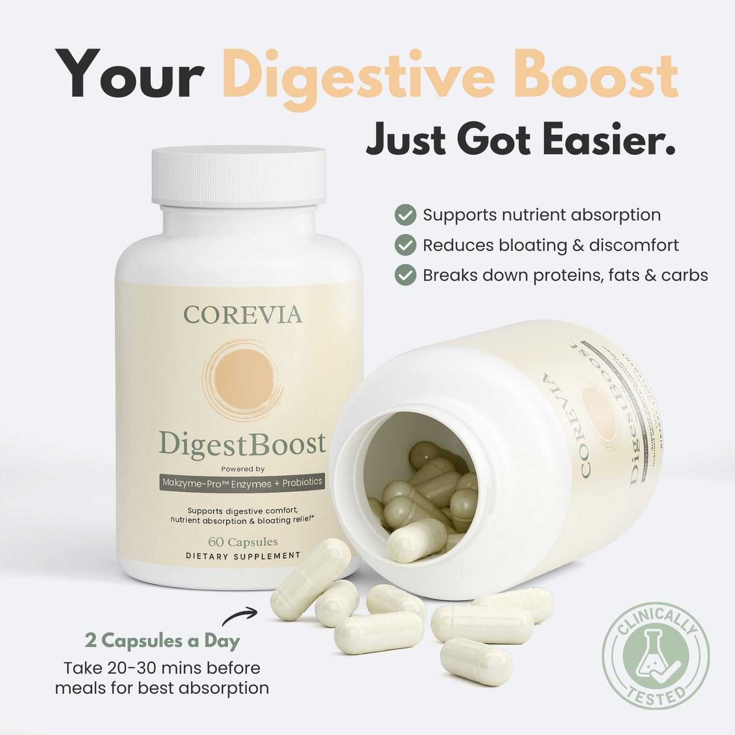 DigestBoost | Digestive Enzyme Supplement with Probiotics for Bloating & Gut Health | 60 Capsules | Vegan, GMP Certified, Made in USA