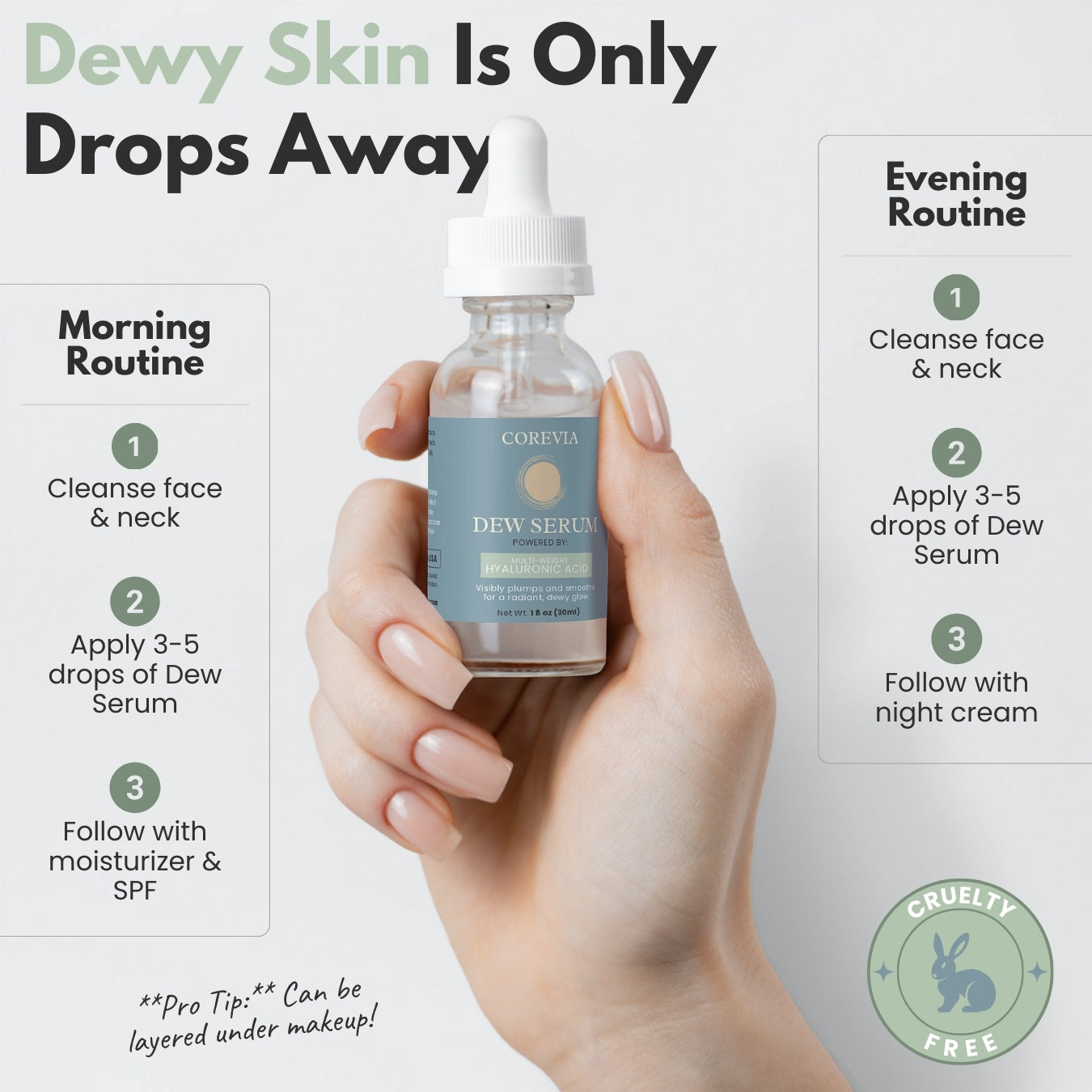 Dew Serum | Multi-Weight Hyaluronic Acid Face Serum for Hydration & Plump Skin | 1 fl oz | Cruelty-Free, Made in USA