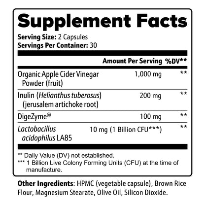 ACV+ | Apple Cider Vinegar Supplement with Probiotics & Enzymes | 60 Capsules | GMP Certified, Vegan, Made in USA