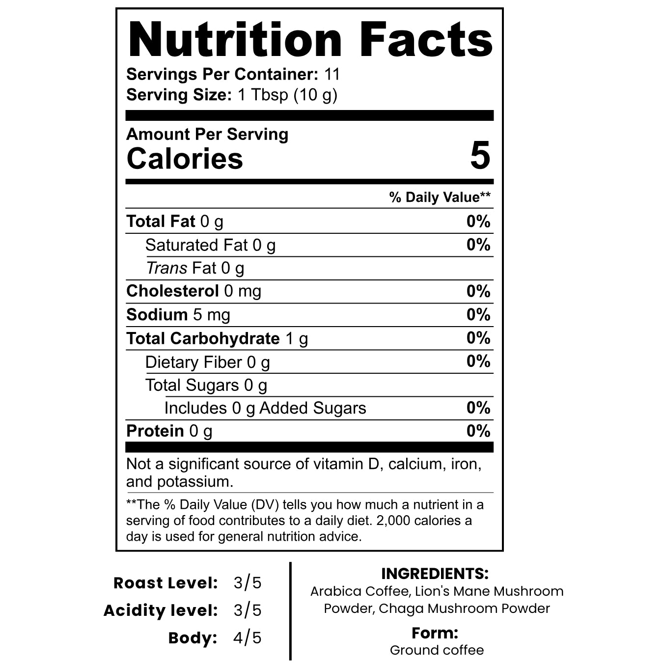 Vitality Coffee | Functional Mushroom Coffee with Lion's Mane & Chaga | 1,200mg Adaptogenic Mushrooms | 4oz | Non-GMO, Made in USA