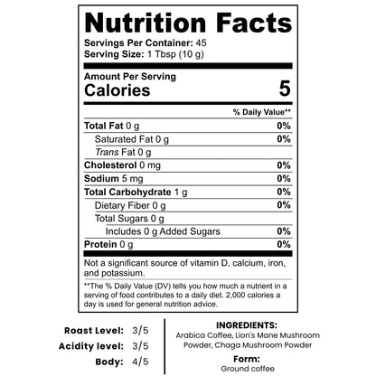 Vitality Coffee | Functional Mushroom Coffee with Lion's Mane & Chaga | 1,200mg Adaptogenic Mushrooms | 16oz | Non-GMO, Made in USA