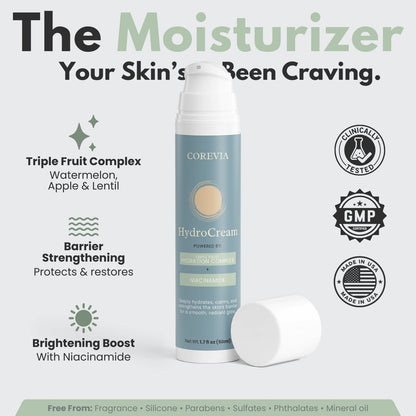 HydroCream | Triple-Fruit Hydration Complex™ Face Moisturizer for Dry Skin | 1.7 oz | Cruelty-Free, Made in USA